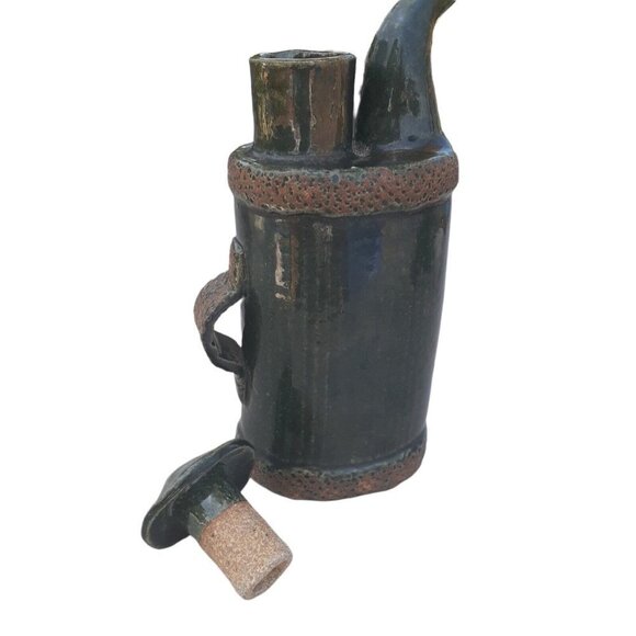 Green Glazed Teapot with Mushroom Lid Studio Art Pottery Unusual Style - Picture 11 of 12